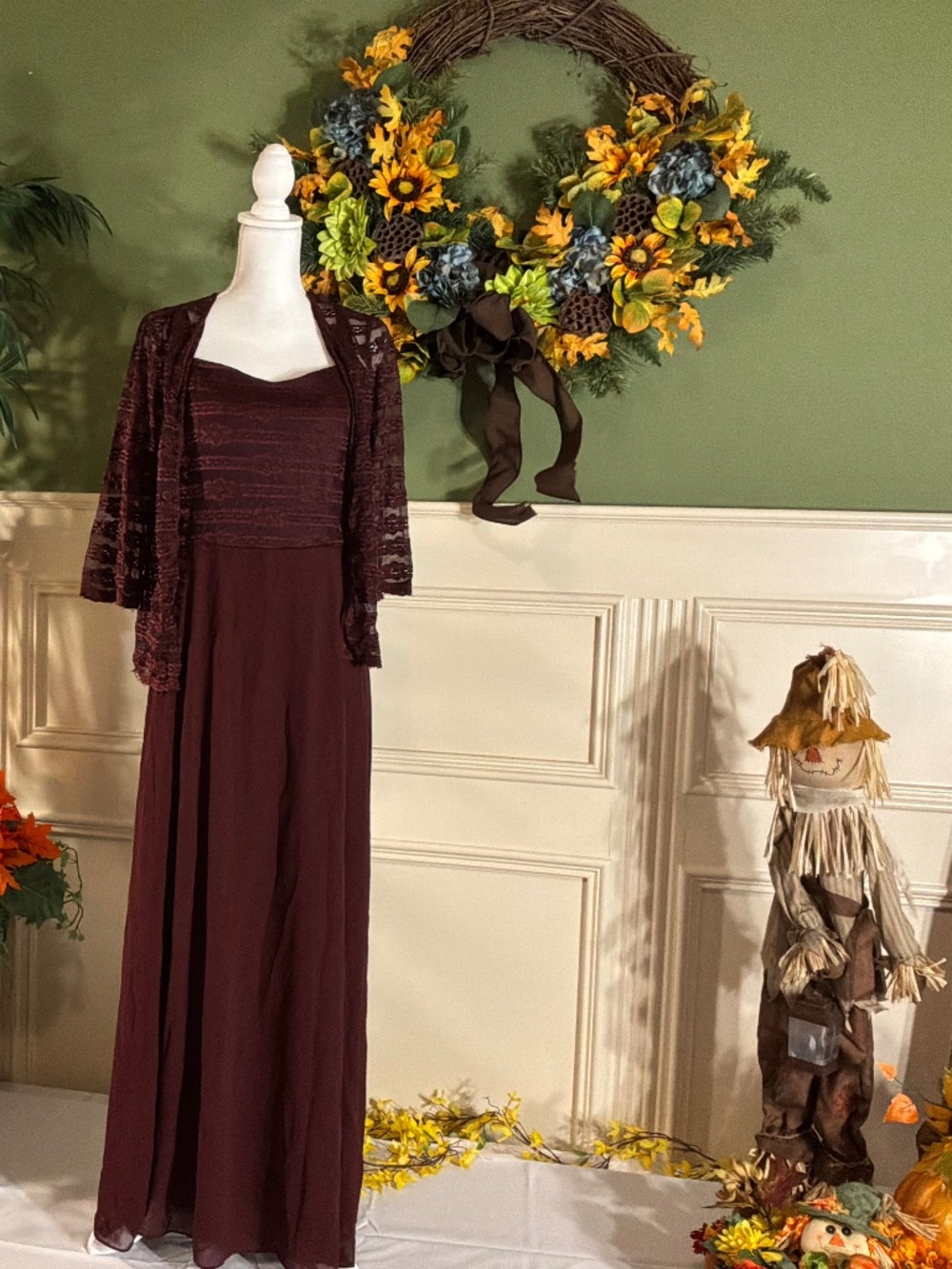 Casual long burgundy dress with jacket